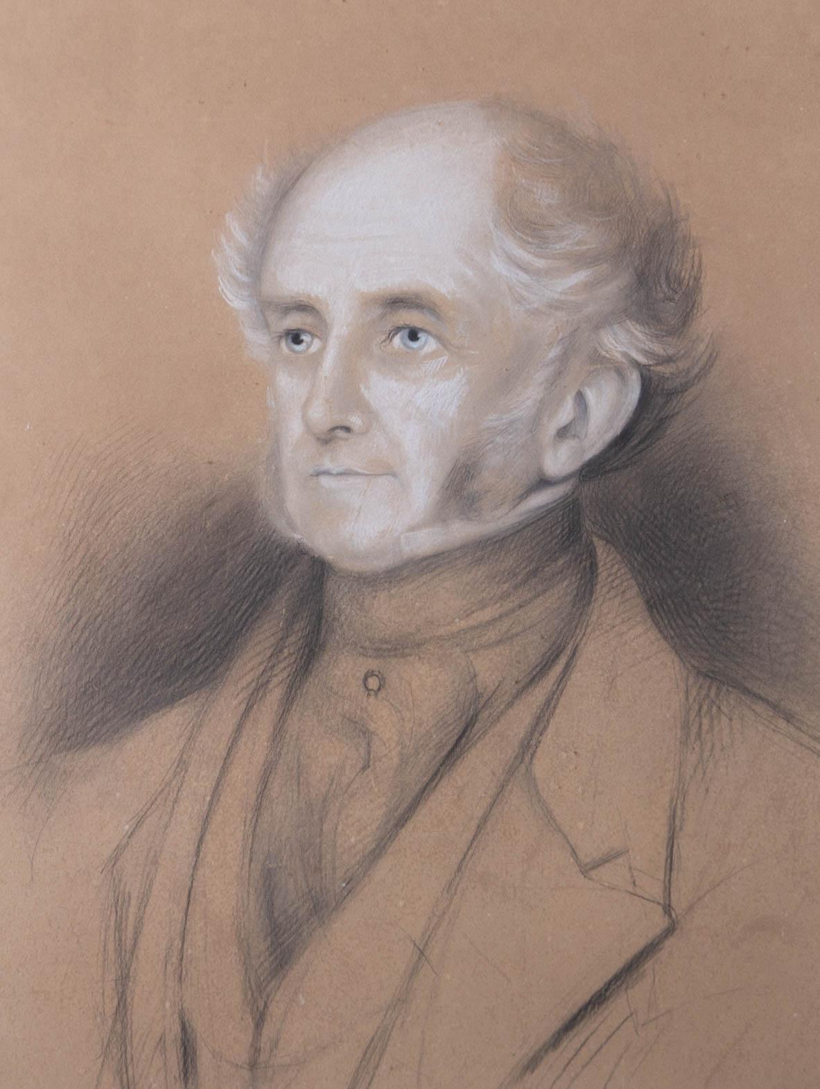 Drawing au fusain du milieu du XIXe siècle - Sir Henry Roddam Calder (1790-1868) - Marron Portrait par Unknown