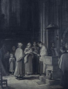 Mid 19th Century Charcoal Drawing - Christening