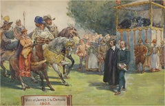 J.W. King - Early 20th Century Gouache, Visit of James I to Oxford 1605