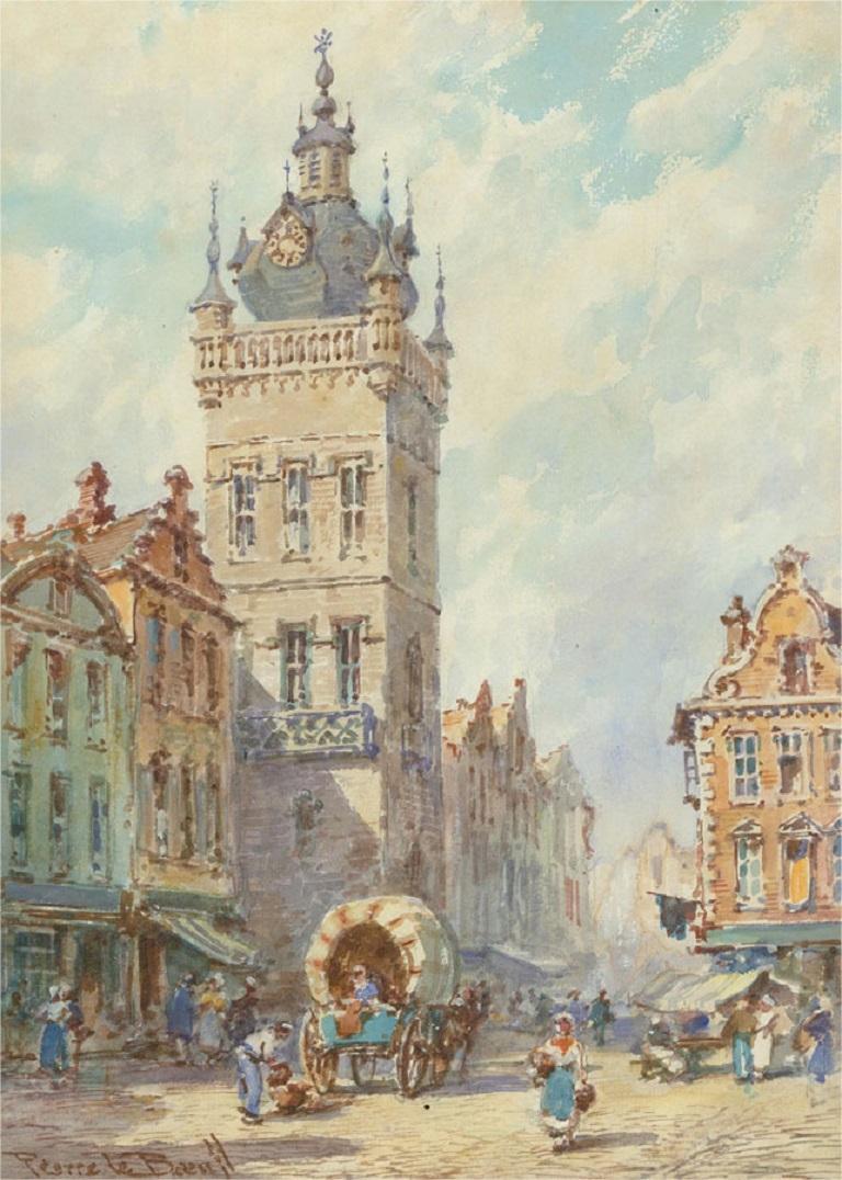 Pierre Le Boeuff - Acuarela de principios del siglo XX, Torre del reloj continental en venta 1