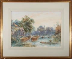 Early 20th Century Watercolour - Figure on Boat and Cottage
