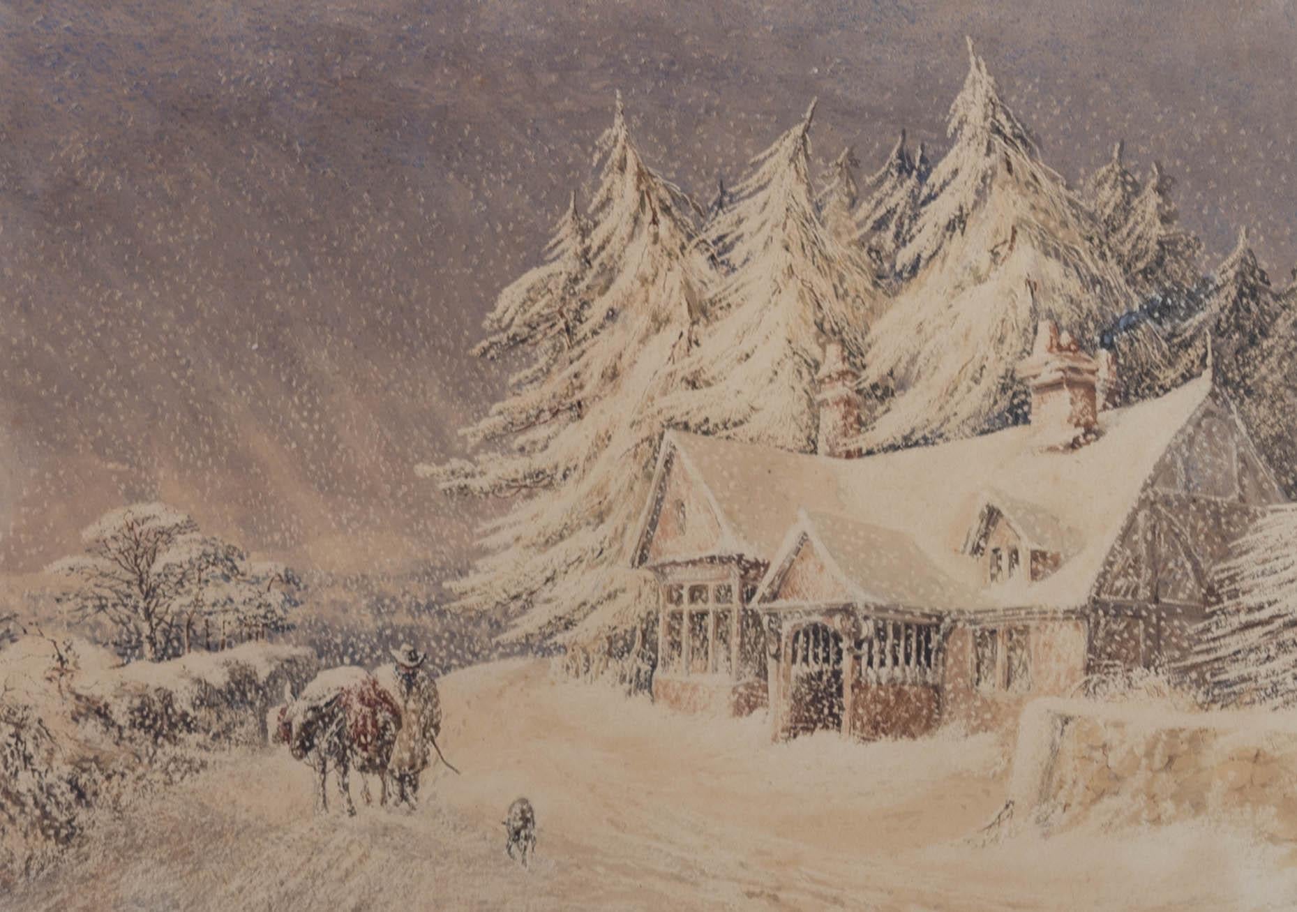 1860 Watercolour - Snowstorm - Gray Landscape Art by Unknown