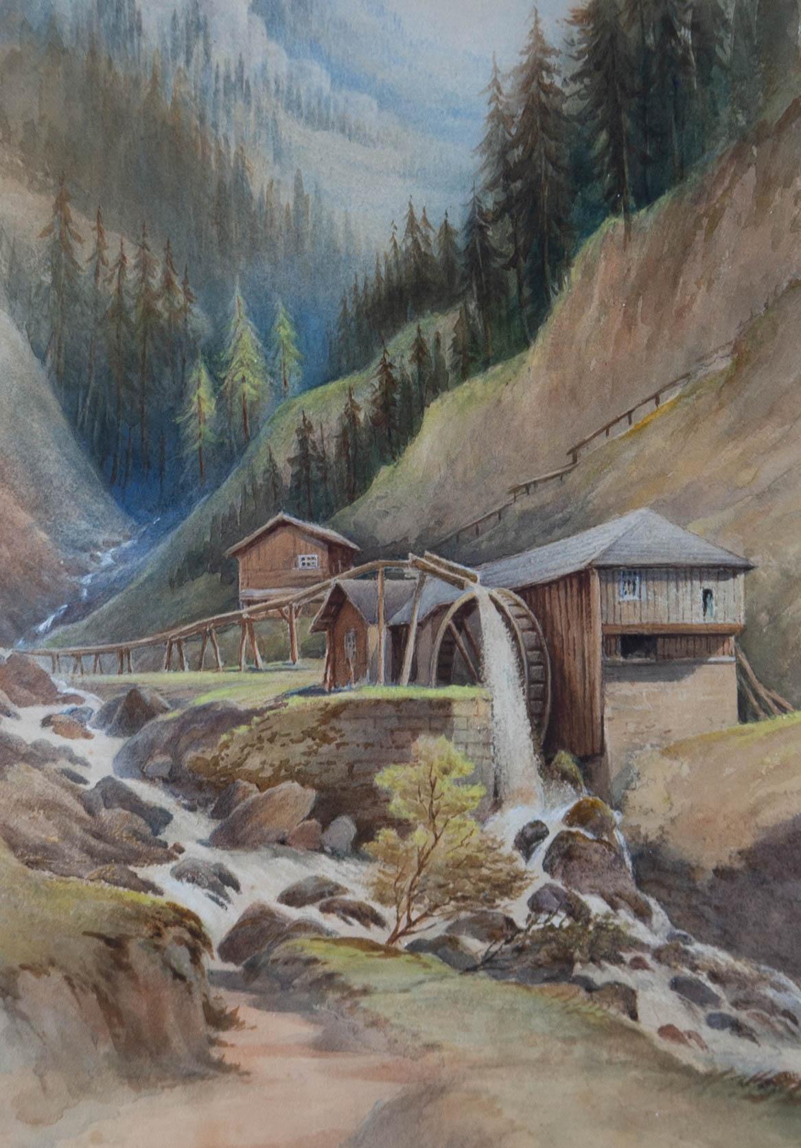 Mid 20th Century Watercolour - Mountain Watermill - Art by Unknown