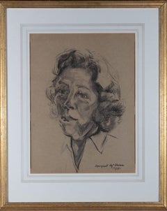 Vintage Margaret McClean - 1981 Charcoal Drawing, Portrait Study
