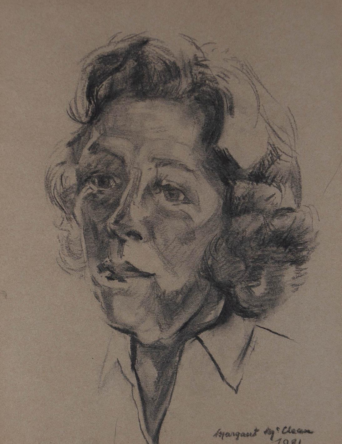 Margaret McClean - dessin au fusain, étude de portraits, 1981 en vente 1