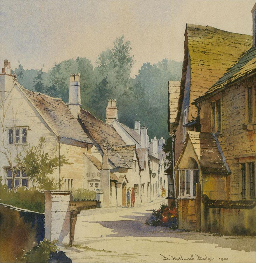 A crisp and realistic depiction of the picturesque, historical village of Castle Combe in Wiltshire. The artist has signed and dated to the lower right and the painting has bee presented in a contemporary silvered frame with wash-line mount and