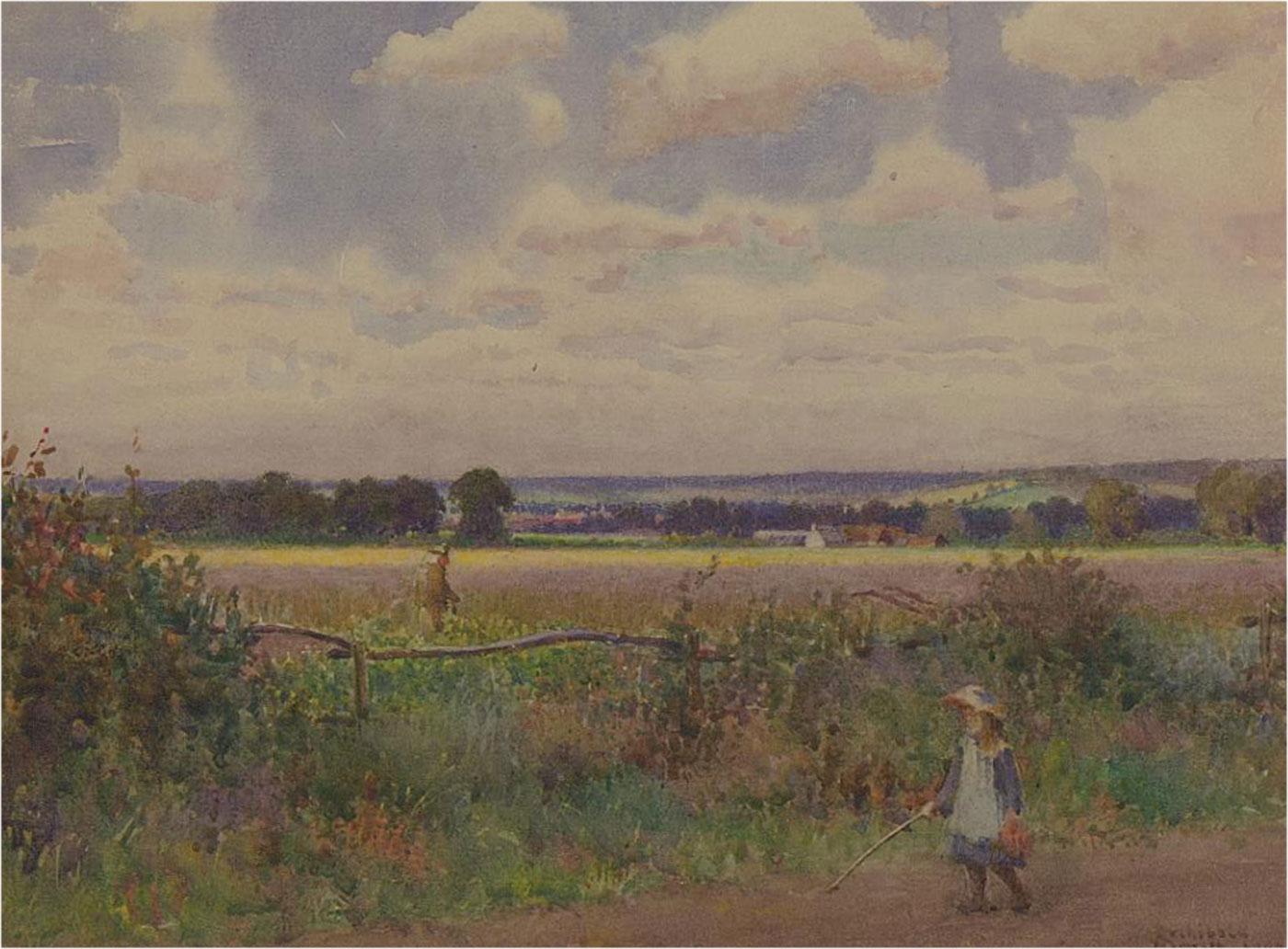 Archibald Cary Smith (1837-1911) - Americano 1909 Acuarela, Pradera 1