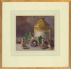 Early 20th Century Watercolour - Mushrooms And Earthenware