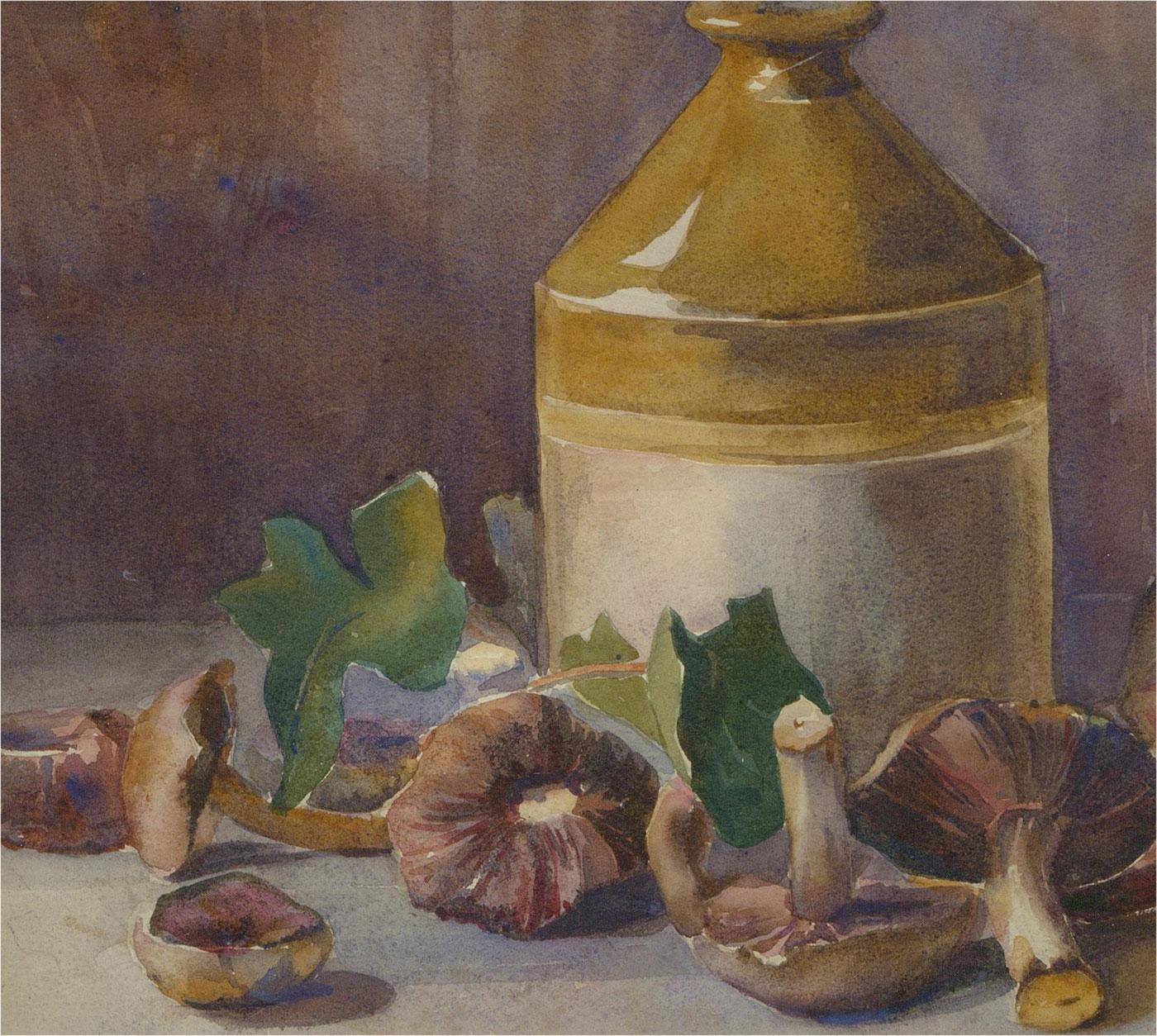 Early 20th Century Watercolour - Mushrooms And Earthenware - Art by Unknown