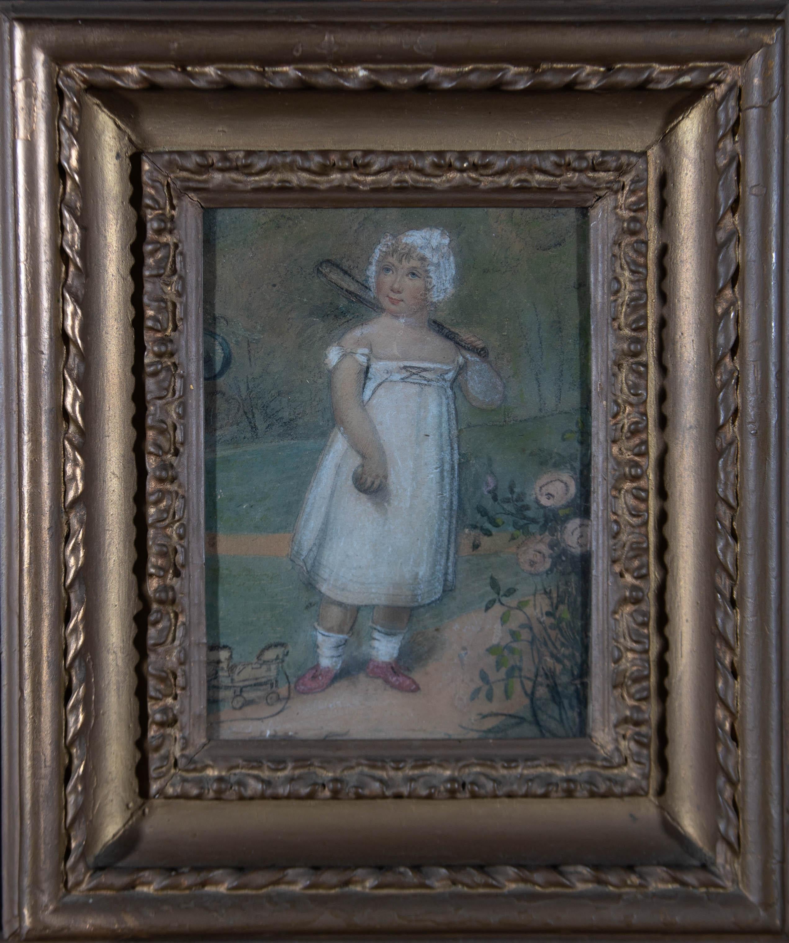 Unknown Portrait – Aquarell aus dem frühen 19. Jahrhundert – „Kinder beim Spiel“