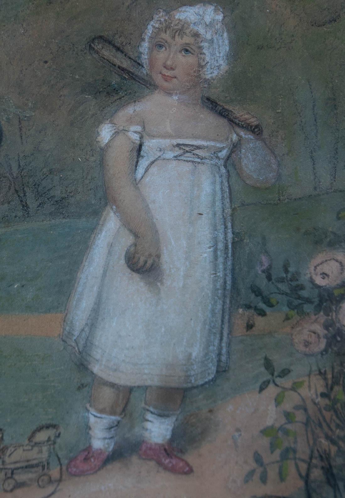 Early 19th Century Watercolour - Child at Play - Art by Unknown