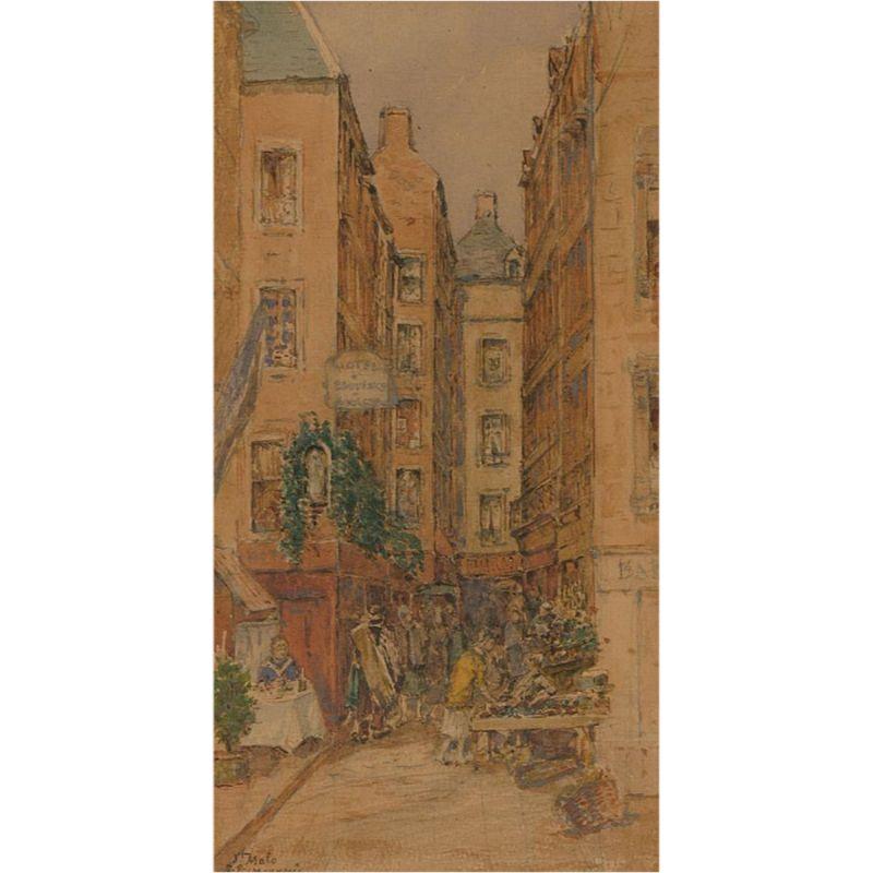 P. Bedecy - Acuarela firmada 1926, Market Street en venta 1