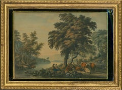 Framed Early 19th Century Watercolour - Resting At The Water's Edge