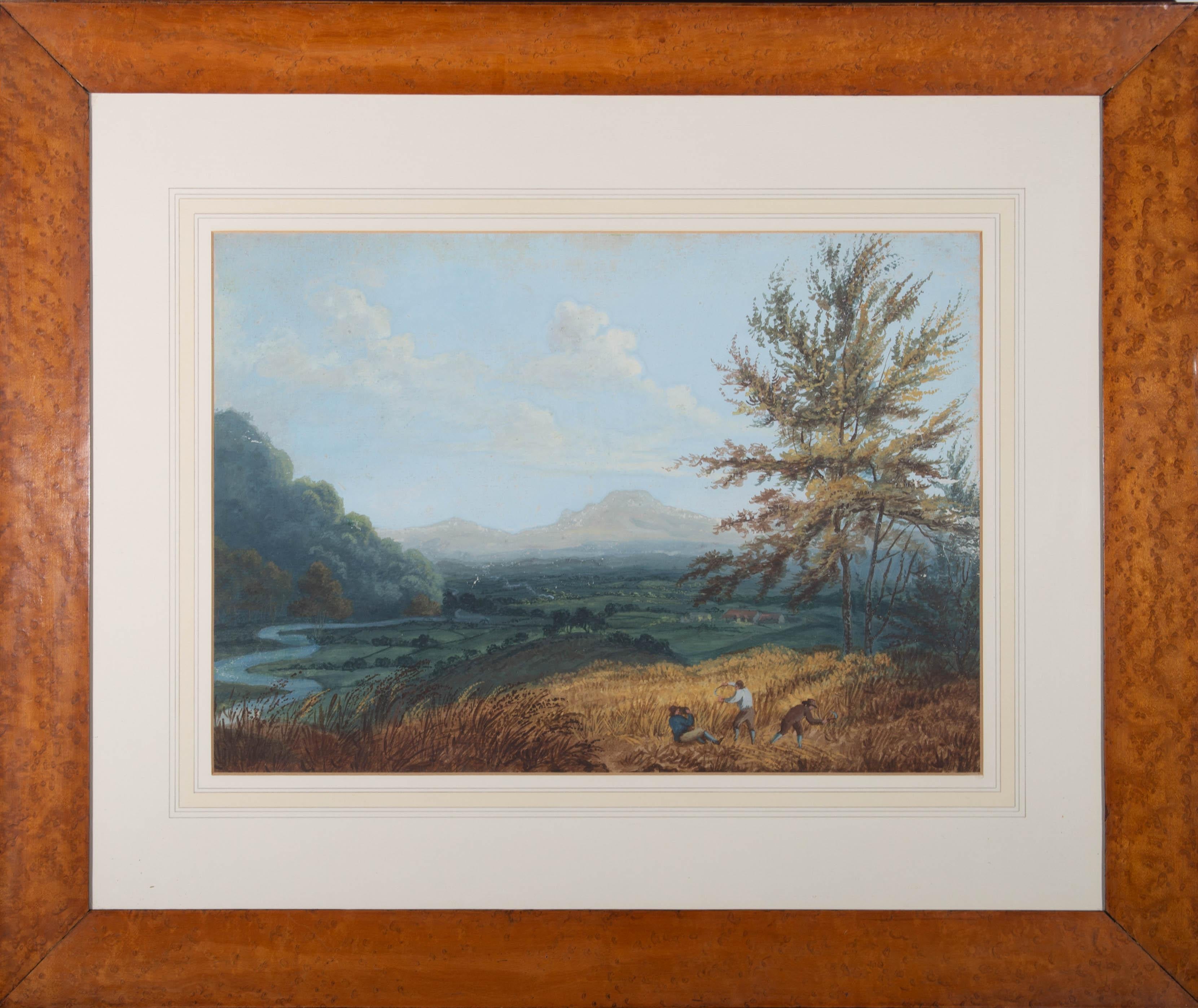Landscape Art Attrib. John Laporte - Attribué. John Laporte (1761-1839) - Gouache du début du XIXe siècle, paysage rustique
