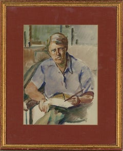 Vintage Dorothy Hepworth (1894-1978) - Watercolour, Self-Portrait in Blue Shirt