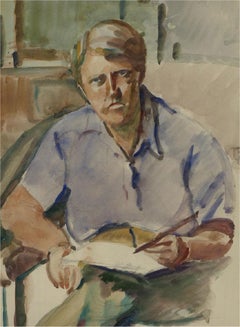 Dorothy Hepworth (1894-1978) - Watercolour, Self-Portrait in Blue Shirt
