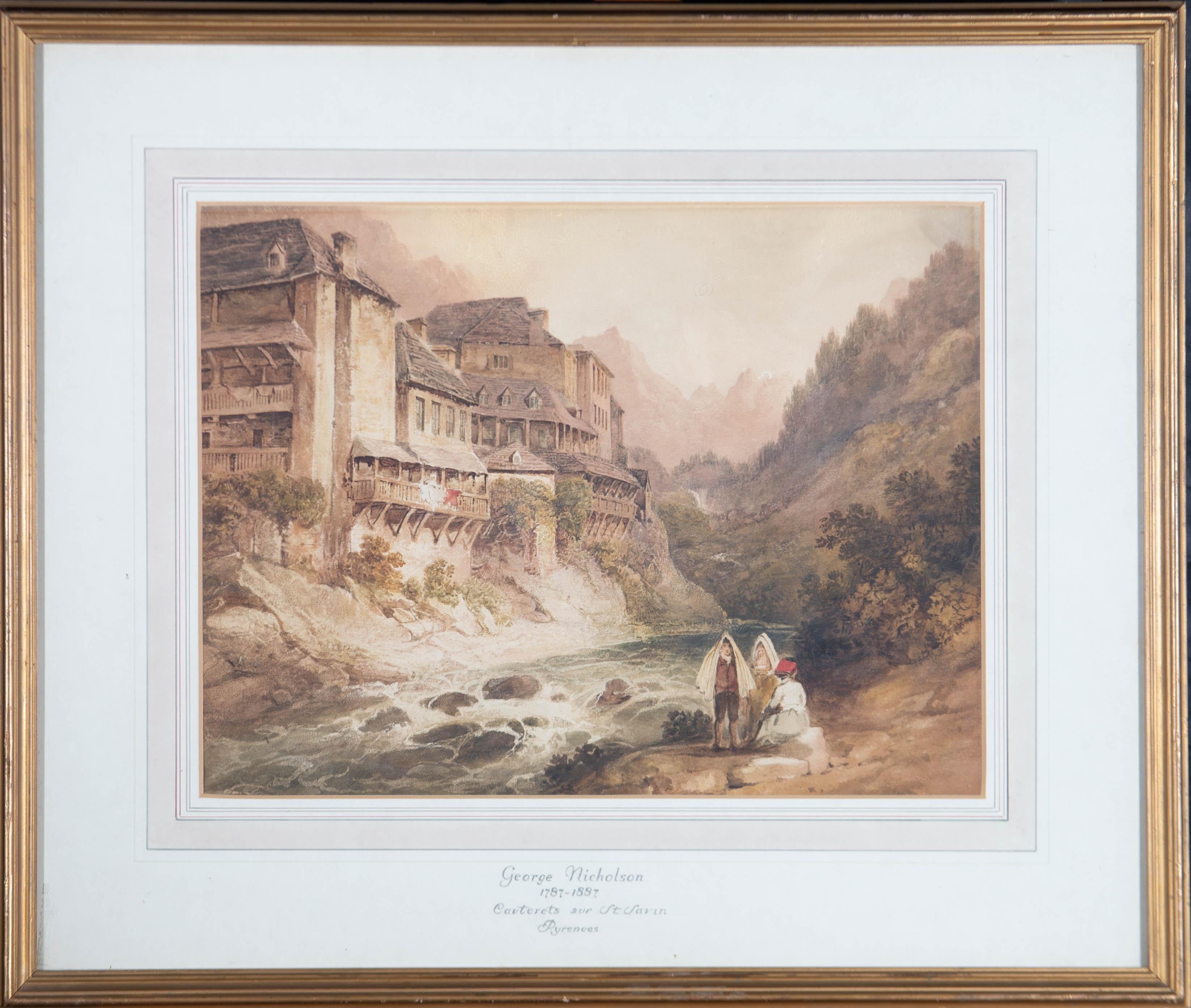  George Nicholson Landscape Art - Attrib. G. Nicholson (1787-1878) - Watercolour, Cauterets sur St Savin, Pyrenees