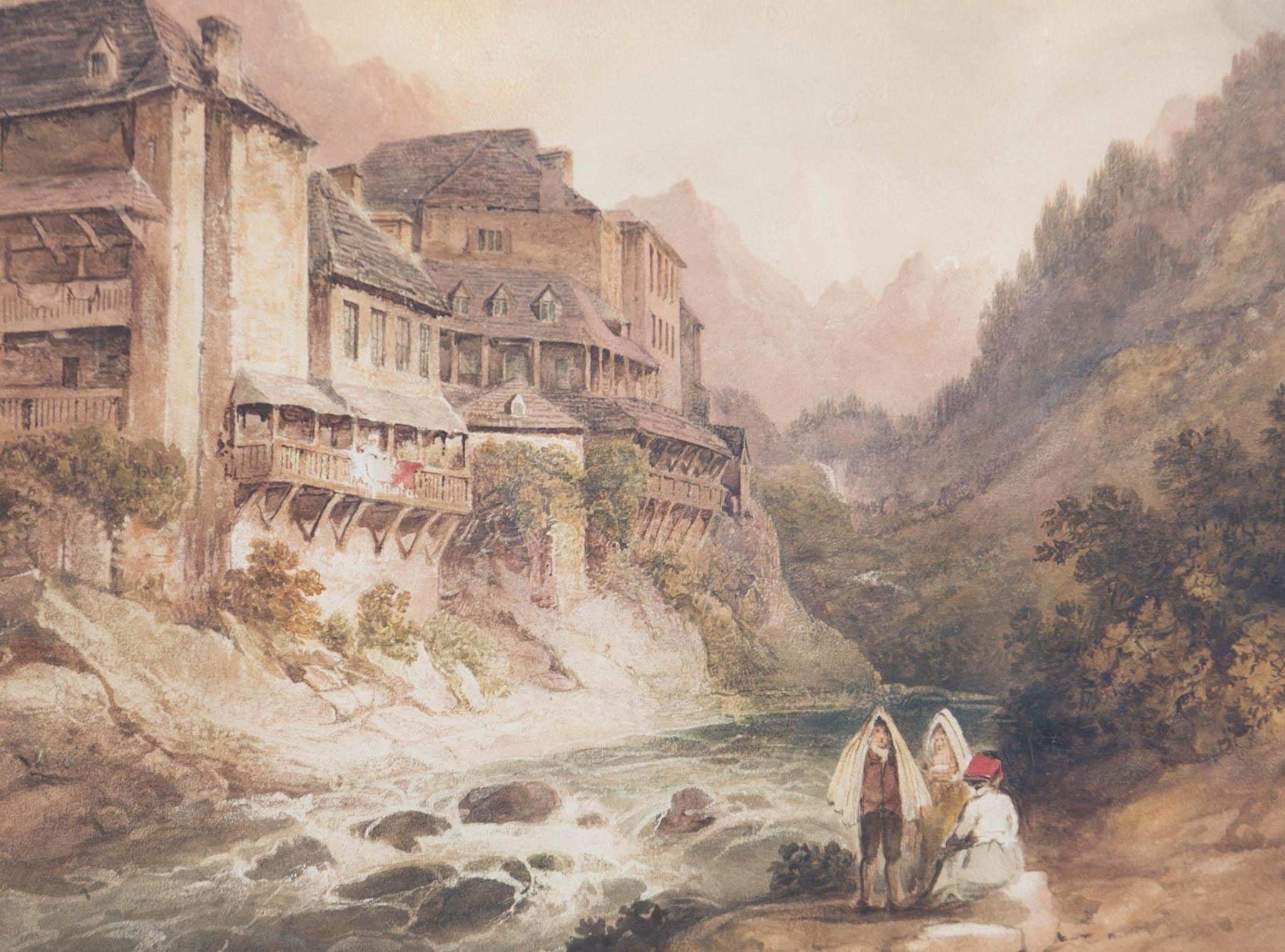 Attrib. G. Nicholson (1787-1878) - Watercolour, Cauterets sur St Savin, Pyrenees - Gray Landscape Art by  George Nicholson