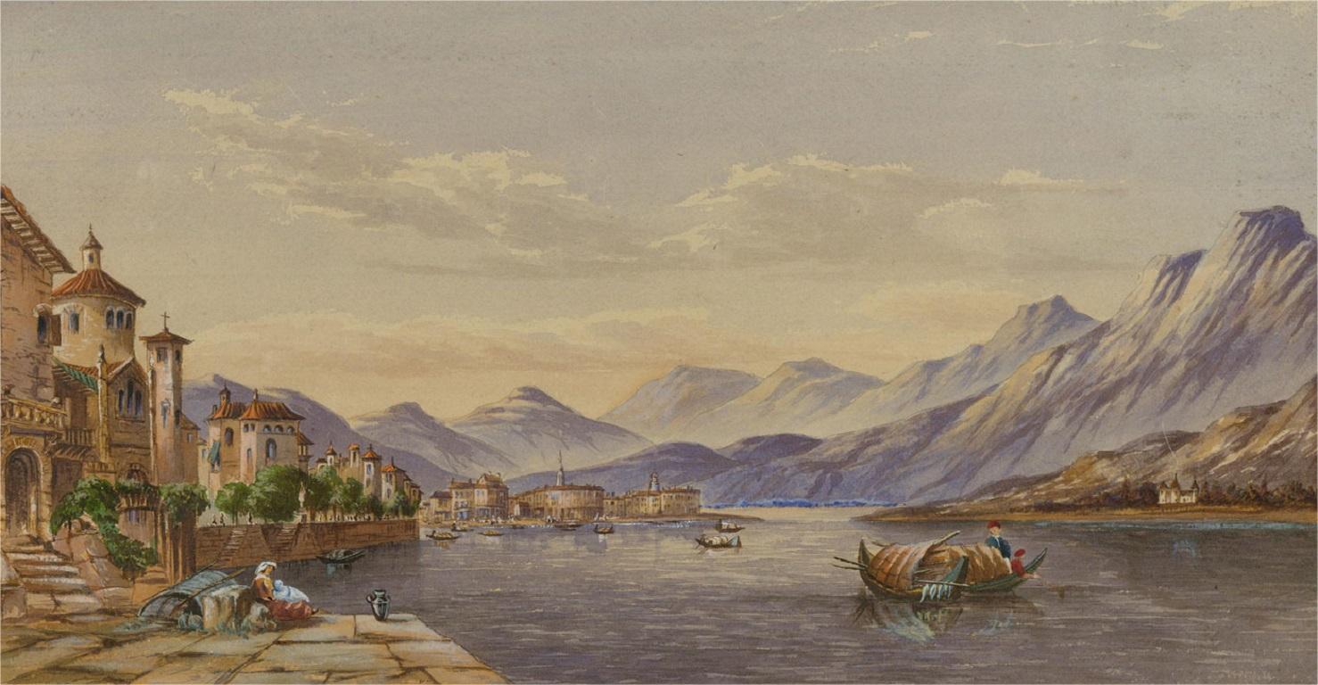 Early 20th Century Watercolour - Italian Lakeside Town - Art by Unknown