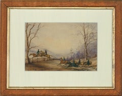 Antique c.1853 Watercolour - Admiral Inglefield's Hunting Party