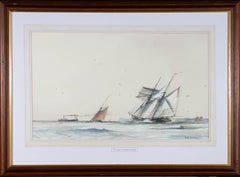 Aquarelle de Peter Whittock - 1995, « Fair Wind », au large de la côte nord du pays