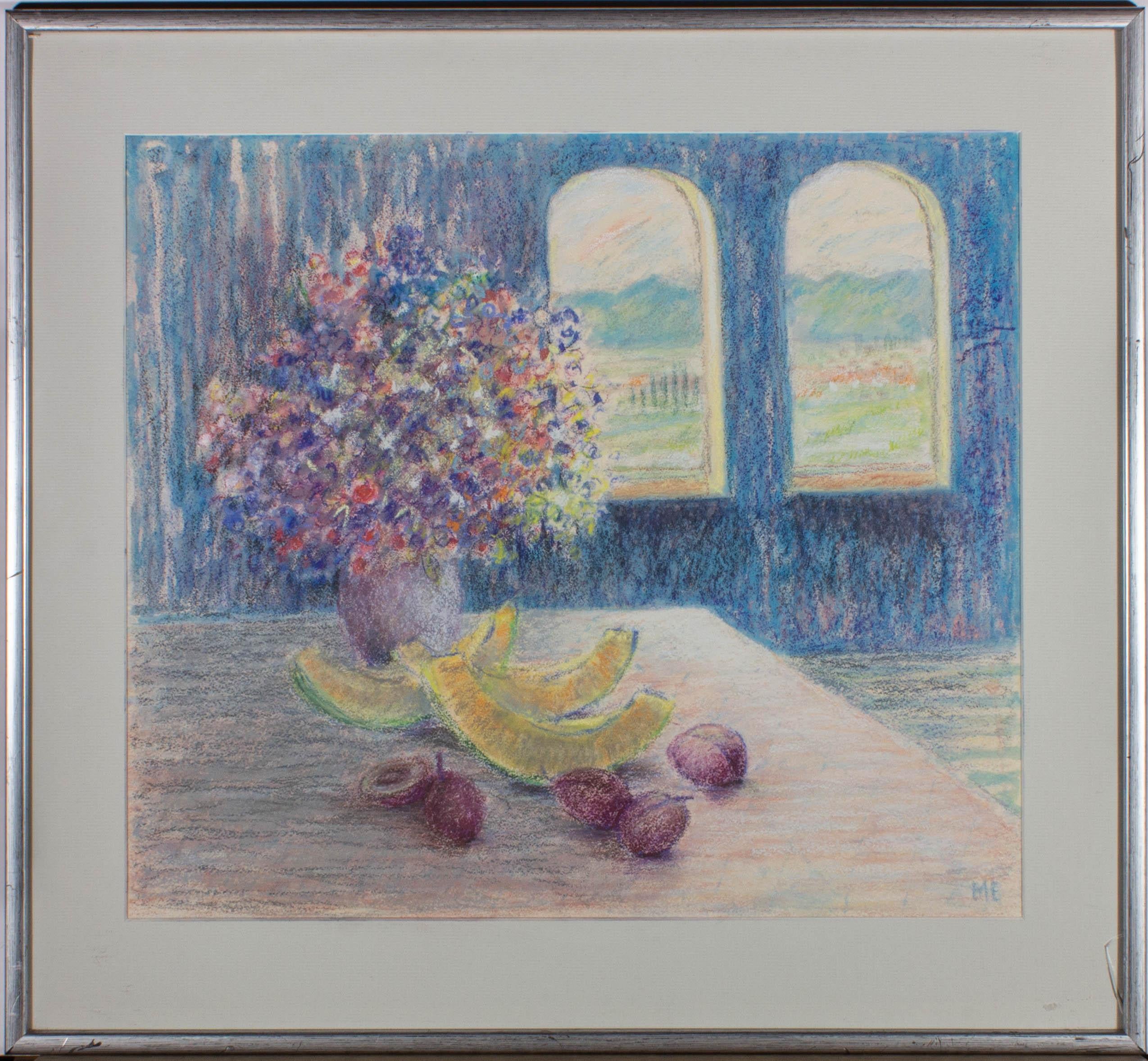 Marika Eversfield (1914-2014) - 20ème siècle Pastel, fruits et fleurs