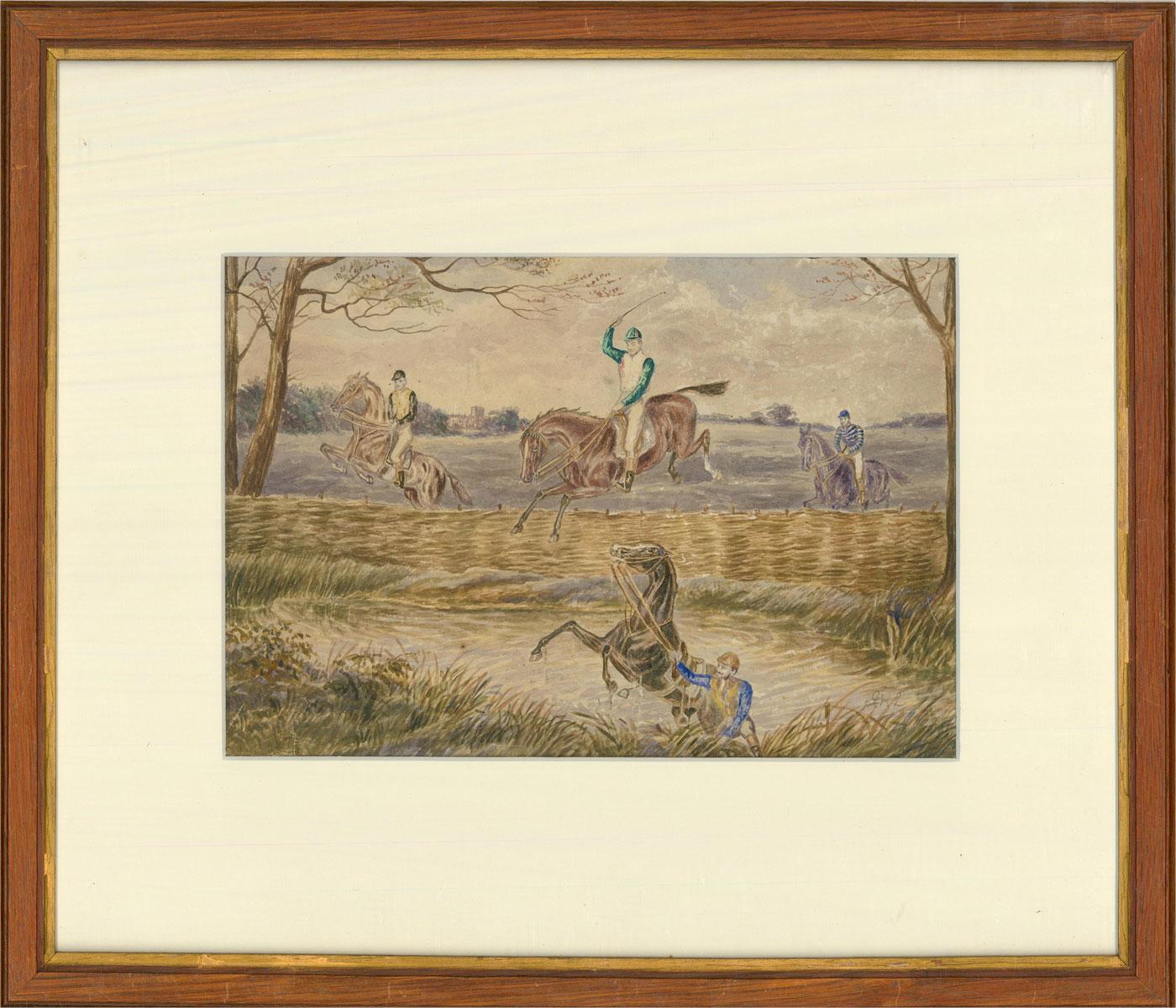 J.H.L. - Late 19th Century Watercolour, Steeplechase For Sale 1