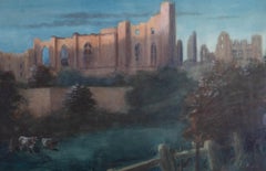 George Hunt - 1920 Aquarell, Landschaft mit Ruinen und Rindern