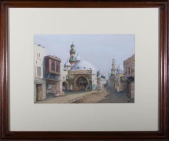H. Barnard - Aquarelle du milieu du 20e siècle, scène de rue nord-africaine