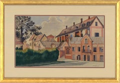 T. G. Battersby - 1943 Watercolour, Swiss Town In Summer