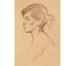 Vintage Samouil Grigorievich Nevelshtein (1903-1983) - Crayon, Profile of a Girl II