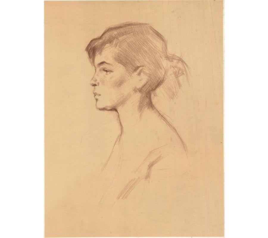 Samouil Grigorievich Nevelshtein (1903-1983) - Crayon, Profile of a Girl II For Sale 1