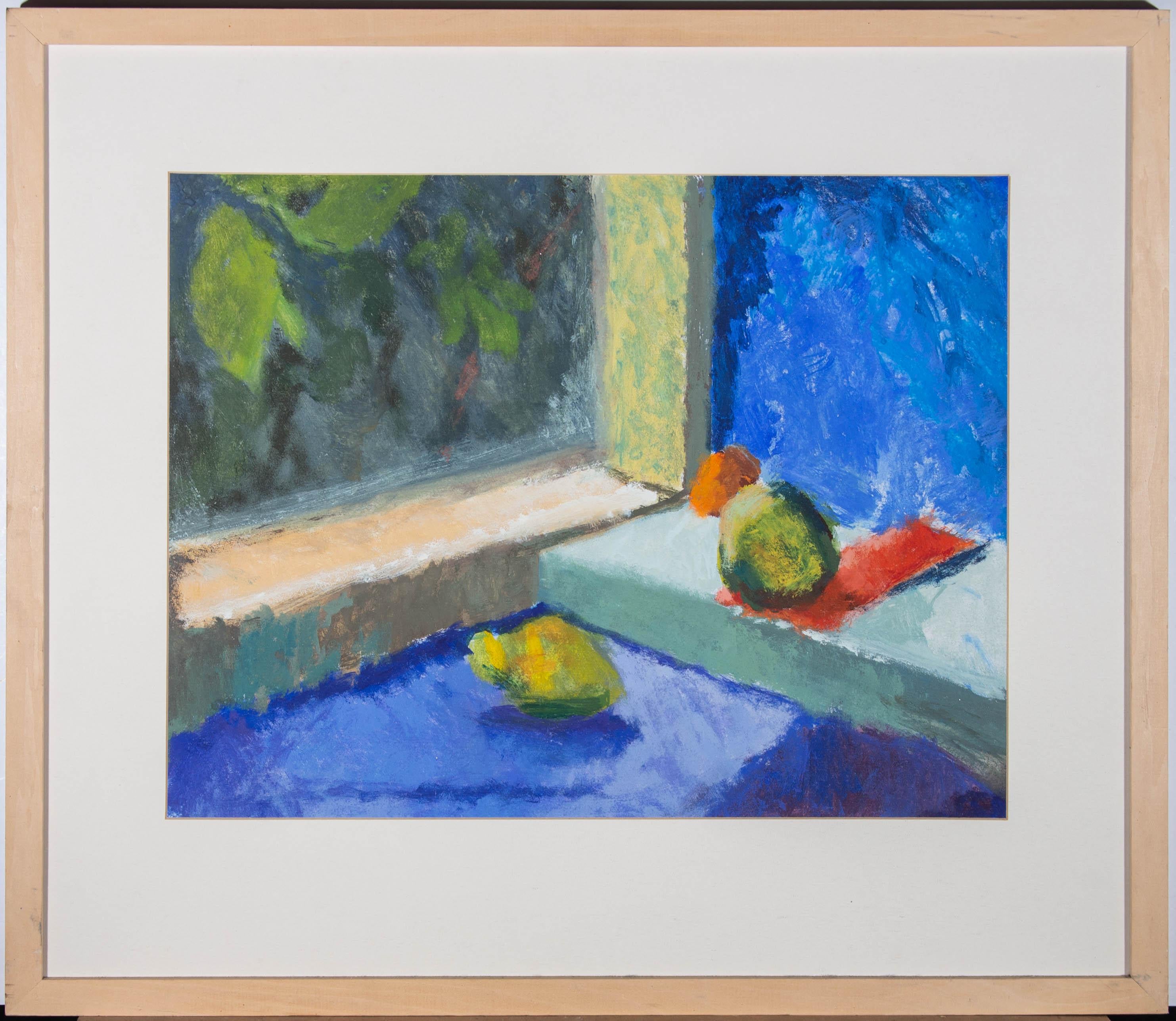 Unknown Still-Life - Framed Contemporary Gouache - Fauvist Still Life with Fruit