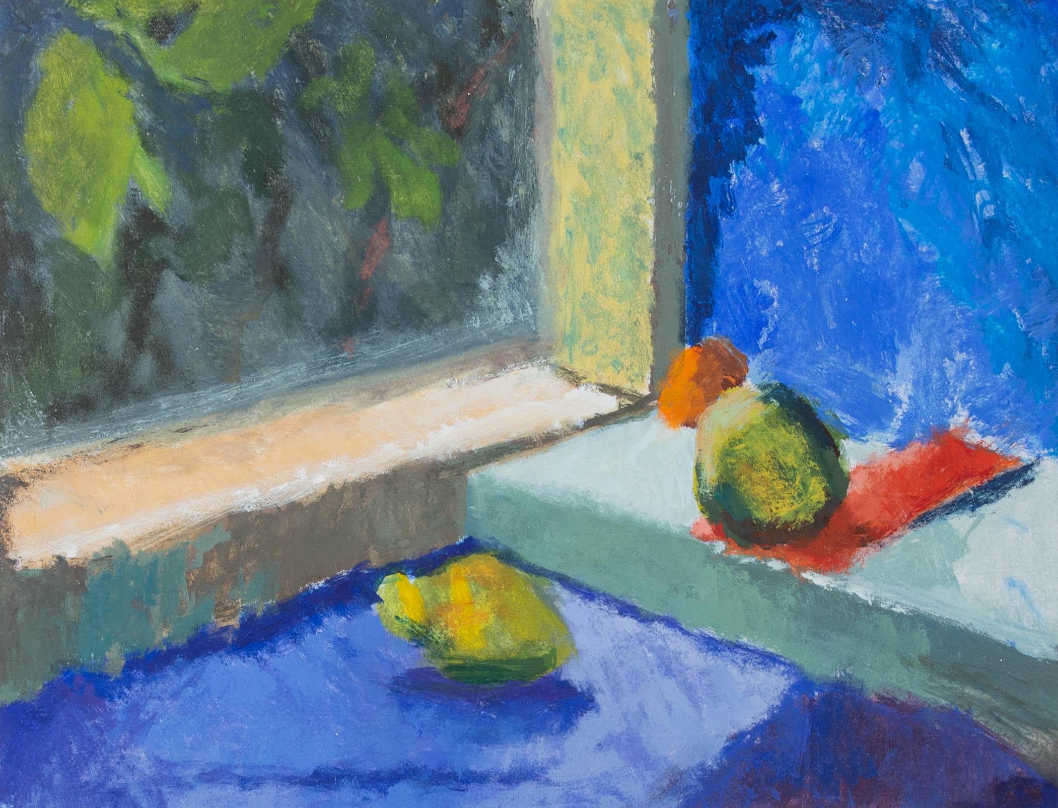 Framed Contemporary Gouache - Fauvist Still Life with Fruit - Art by Unknown