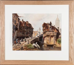 Antique Early 19th Century Watercolour - Historic Street