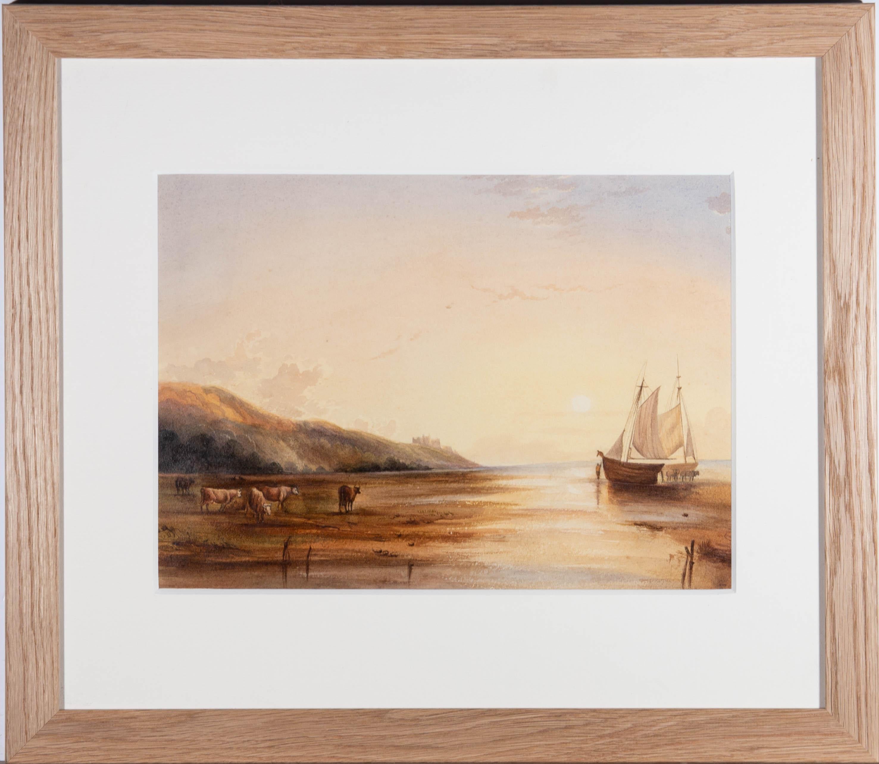 Unknown Figurative Art - Early 19th Century Watercolour - Coastal Sunset