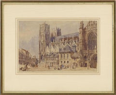 Attrib. J.S. Davis (1804-1845) - Watercolour, St Michael and St Gudula Cathedral
