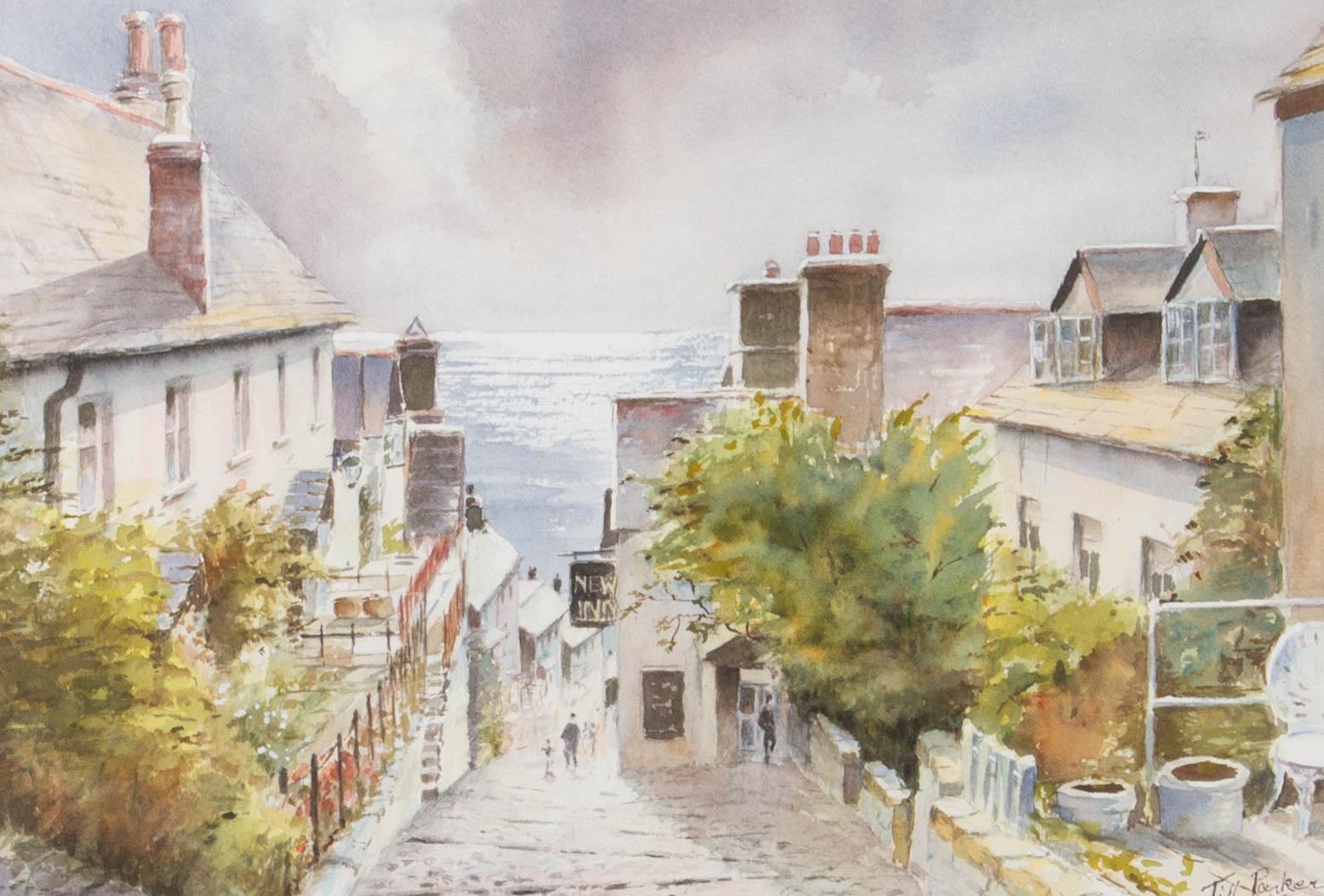 Jill Parker - Aquarelle contemporaine, Jour d'été, Clovelly en vente 1