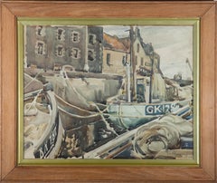 Vintage A. Rhiuel - 1943 Watercolour, Fishing Boats