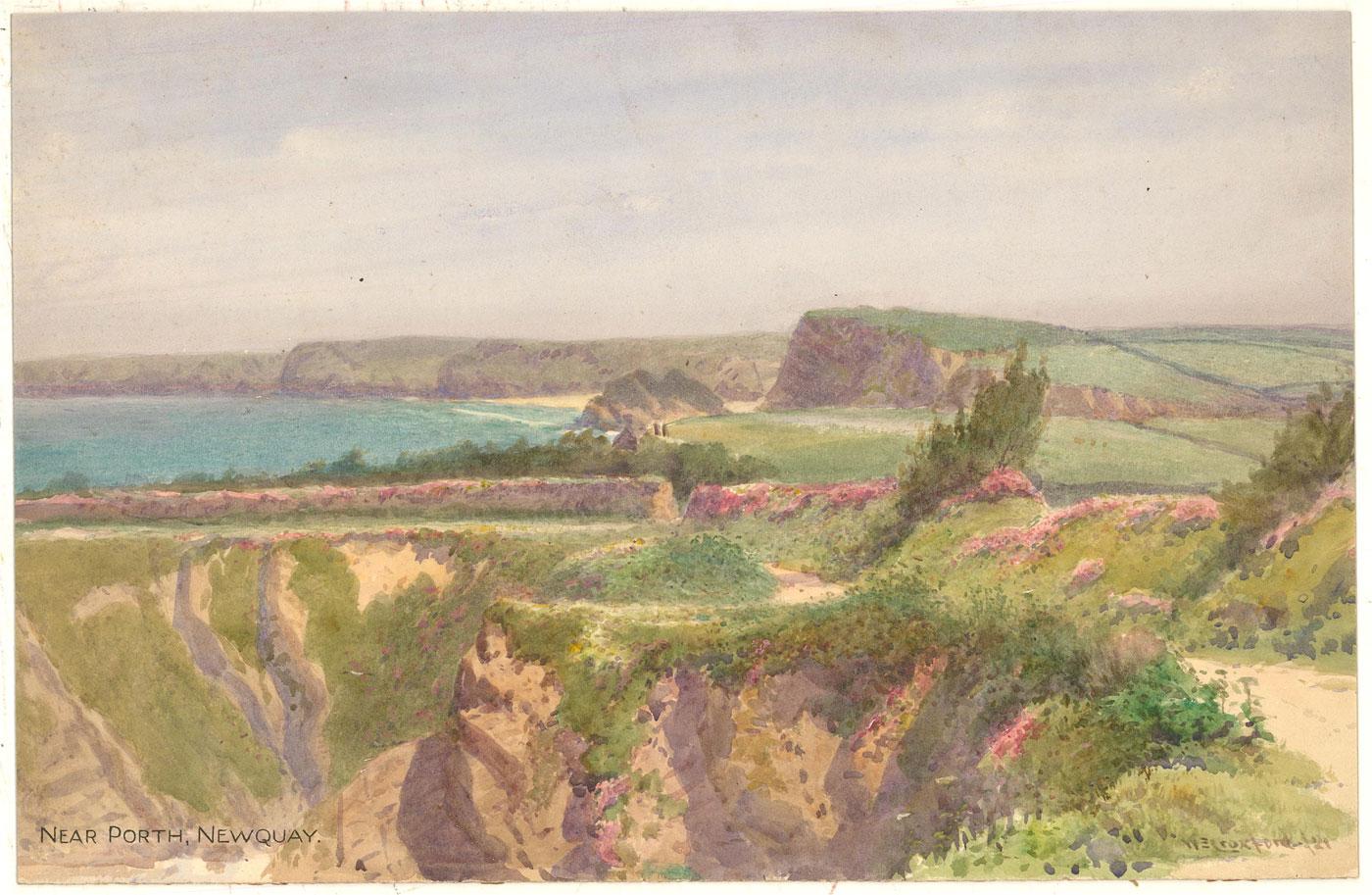 William Edward Croxford (1852-1926) - 1921 Acuarela, Cerca de Porth, Newquay en venta 1