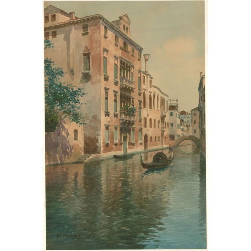 Eugenio Benvenuti (1881-1959) - Watercolour, A Venice Canal with Gondola For Sale 3