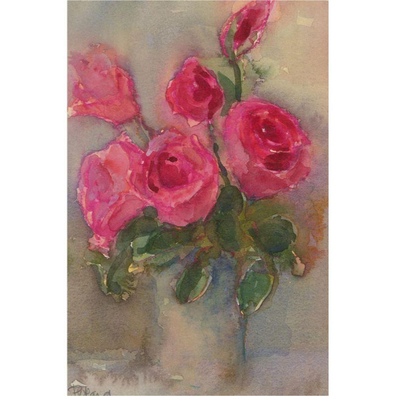 Ina Pickard - Aquarelle contemporaine, rouge, roses rouges en vente 1