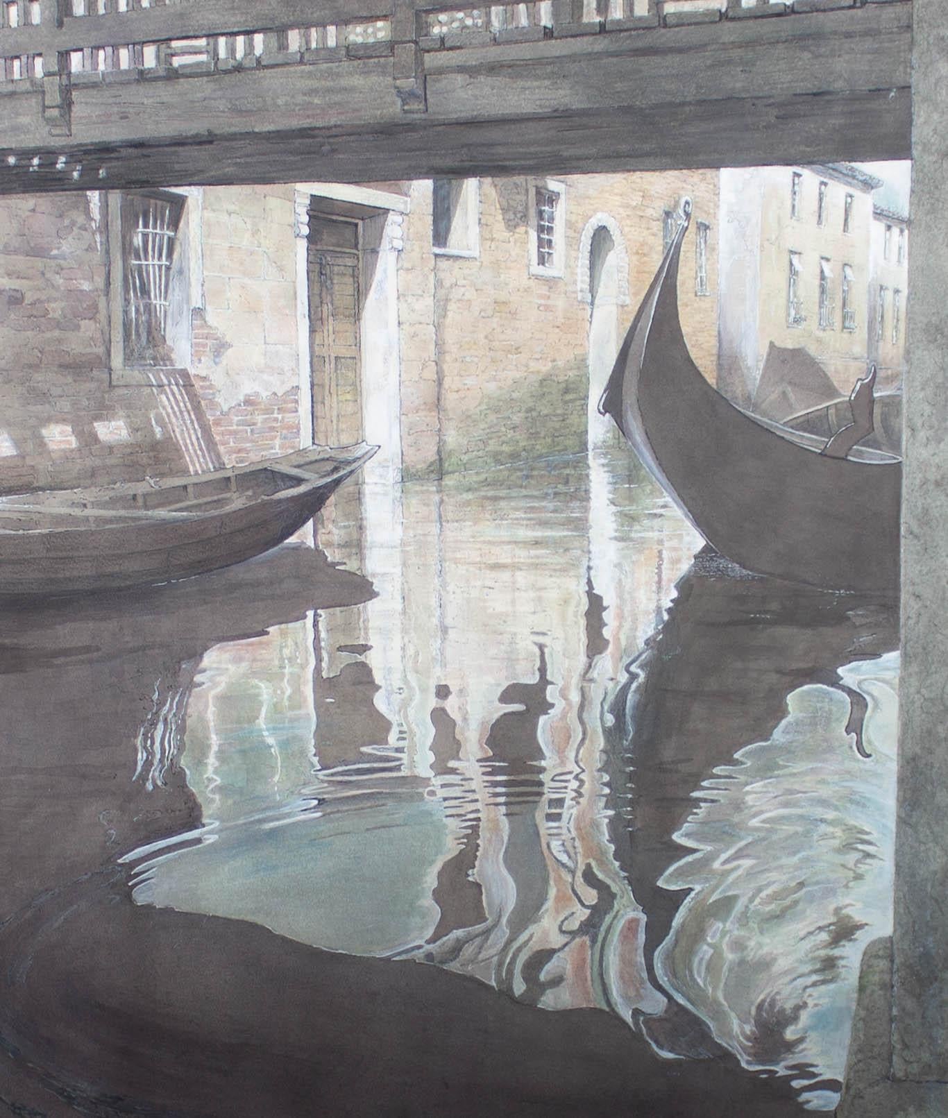 H. S. - 20th Century Watercolour, Venetian Back Waters For Sale 1