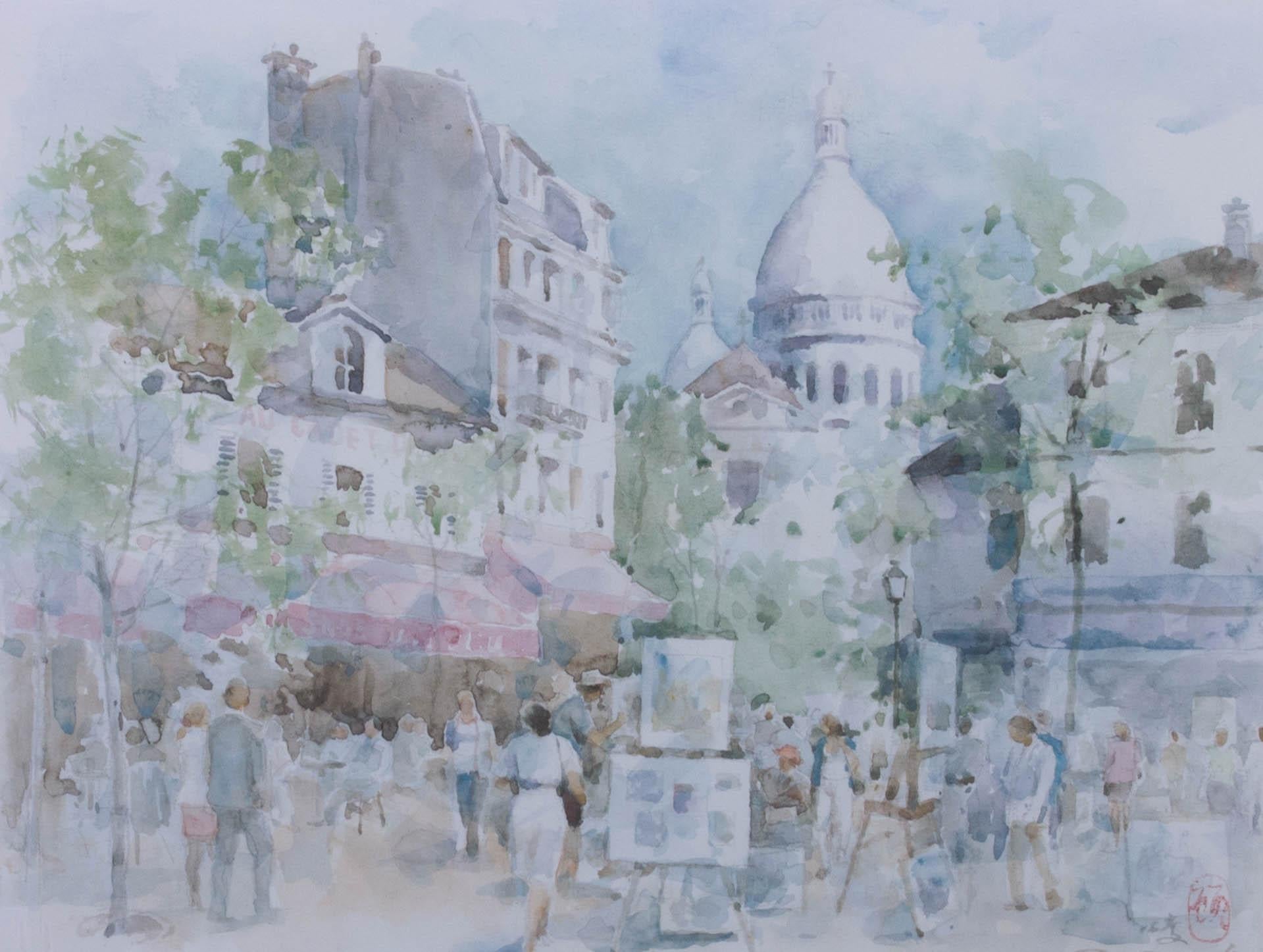 Gu Gongdu - 1980 Acquerello, Montmarte, Parigi in vendita 2