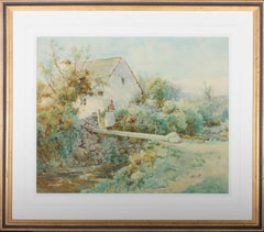 Tom Clough (1867-1943) - Watercolour, Cottage Scene with Figure