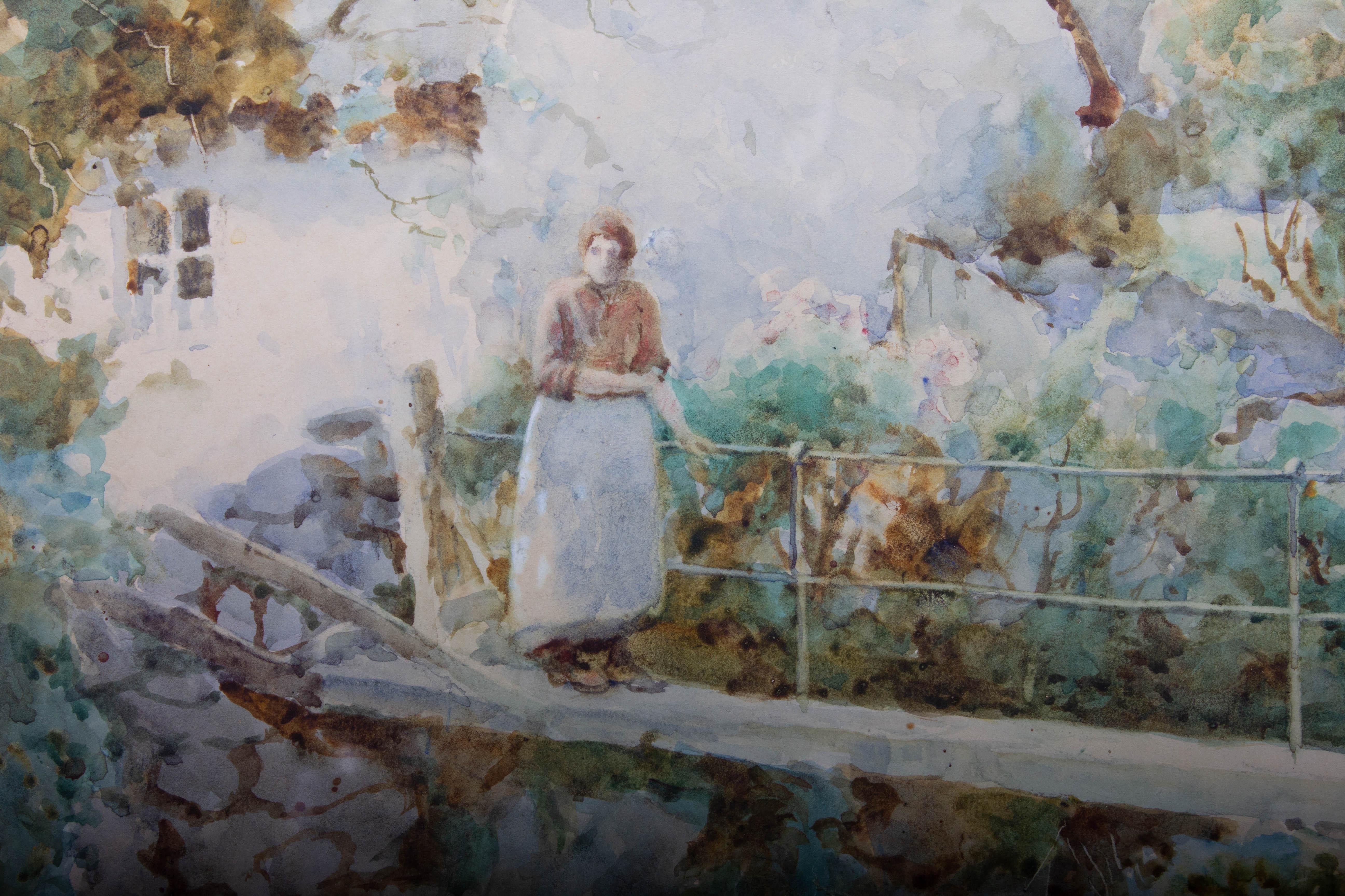 Tom Clough (1867-1943) - Watercolour, Cottage Scene with Figure For Sale 3