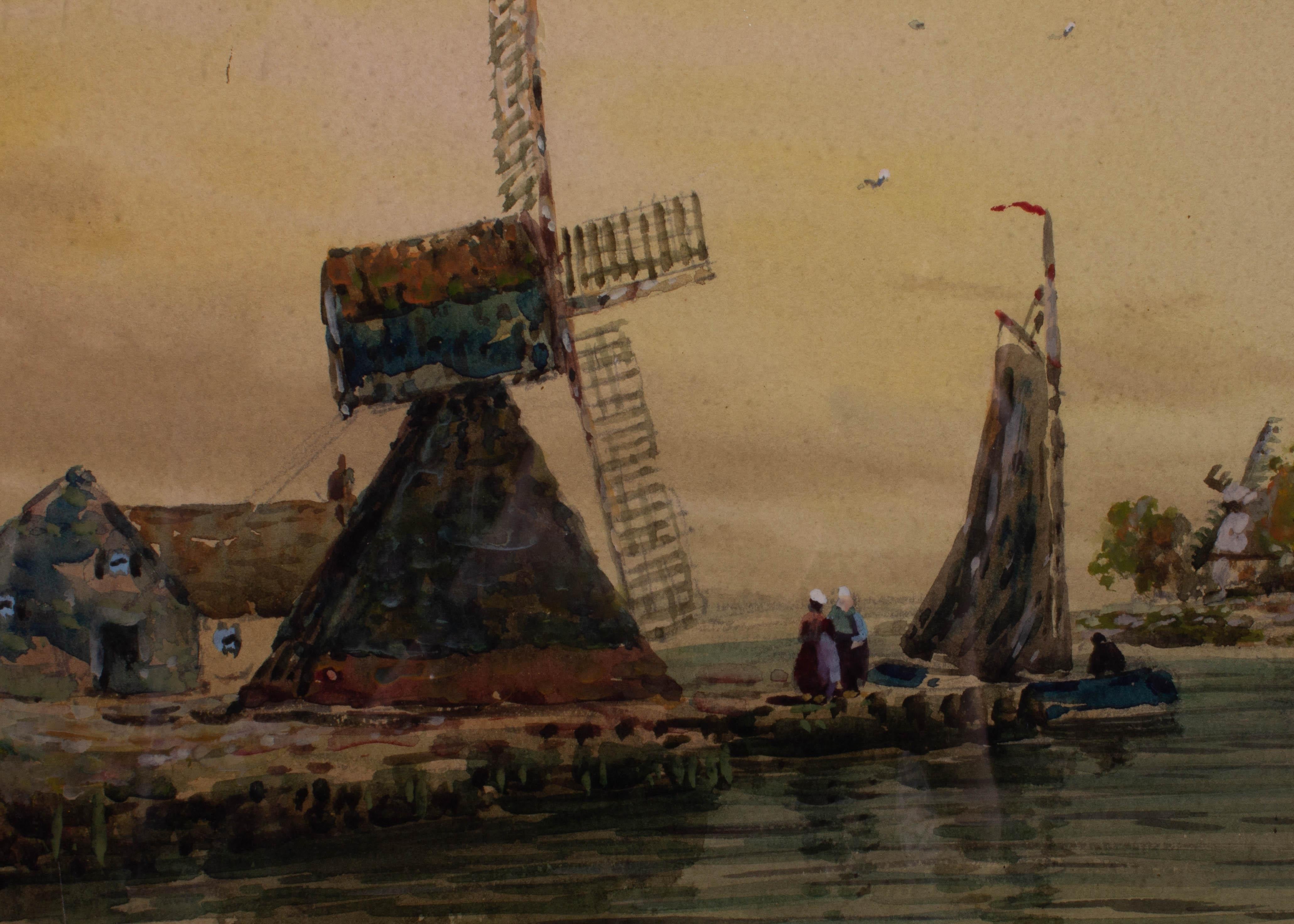John Hamilton Glass SSA (fl.1890-1925) - Watercolour, Windmill For Sale 2