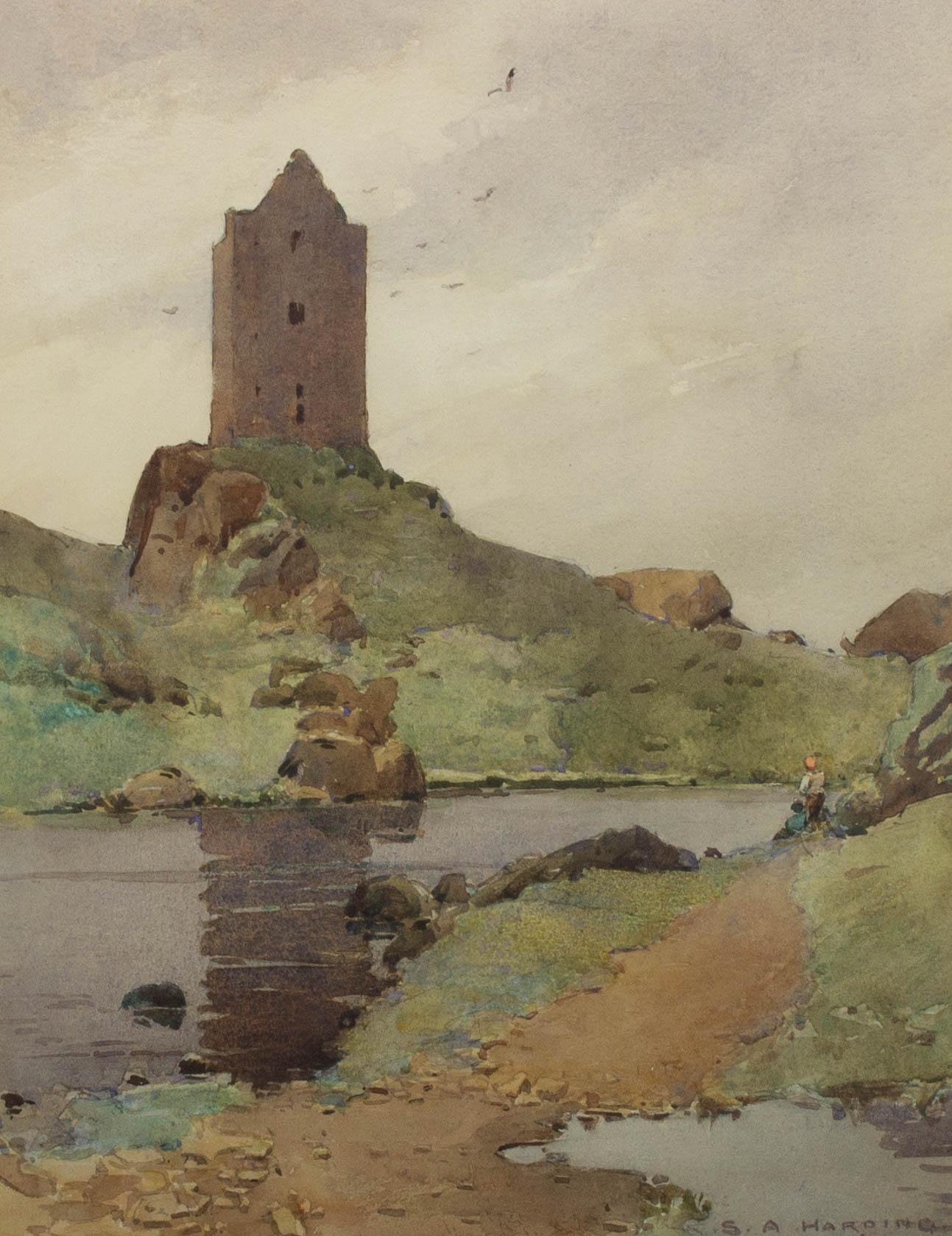 S. A. Harding - Acuarela de principios del siglo XX, Torre de Smailholm 1