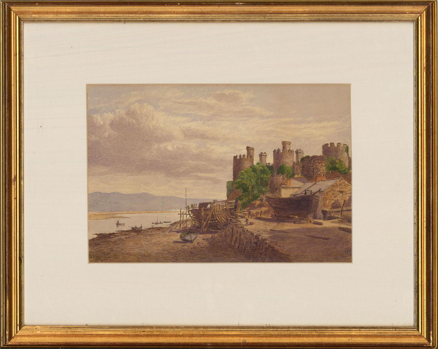 Ein schönes und gelungenes Aquarell des bekannten Künstlers Frederick A. Winkfield. Die Szene zeigt eine Flussansicht mit mehreren Booten und Figuren sowie ein Schloss auf der rechten Seite. Signiert und datiert in der linken unteren Ecke. Gut