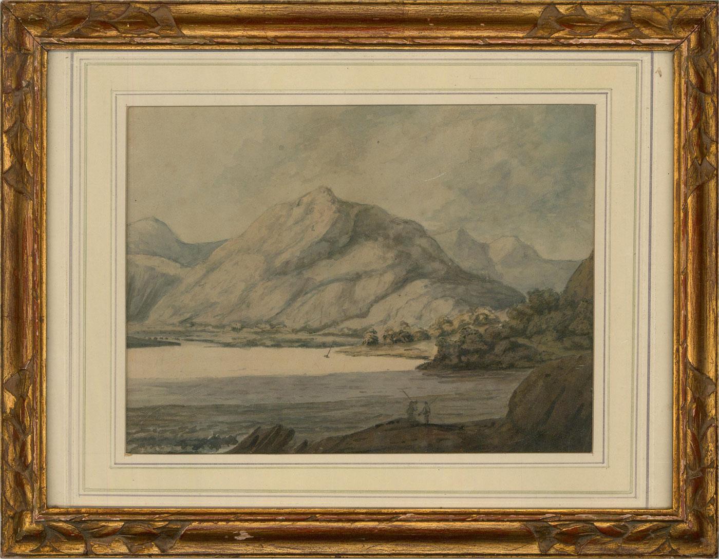 A fine early 19th Century watercolor view of Loch Long in Argyll, Scotland. The painting is unsigned and presented in a carved wood frame with thin gilt and a wash-line mount. On wove.
